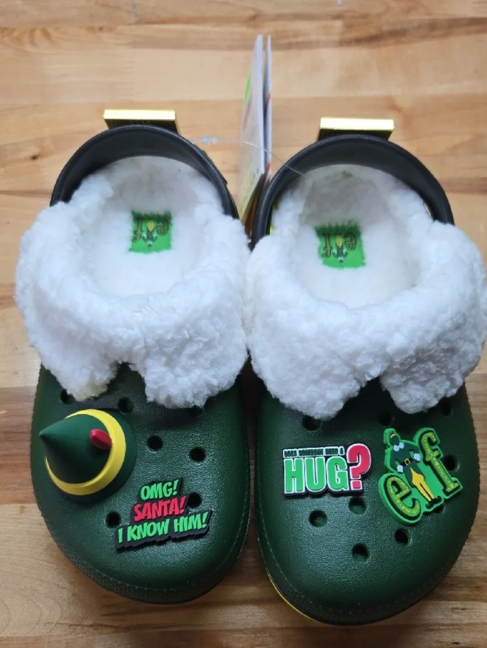 CROCS Kids ELF Faux-Shearling Lined Clogs with Holiday Charms